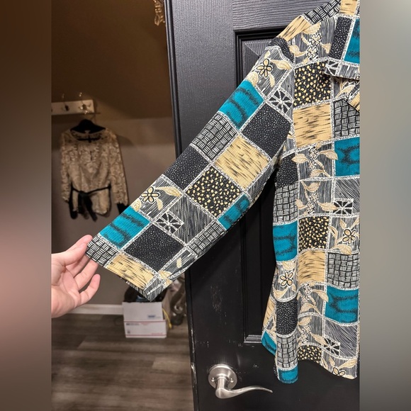 Notations Black and Blue Blouse with Patchwork Design - Picture 3 of 4